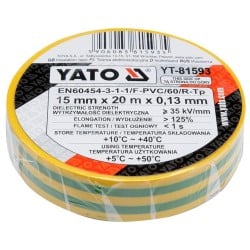 Taśma elektroizolacyjna Yato YT-81593 15mm x 20m PVC żółto-zielona 0,13mm