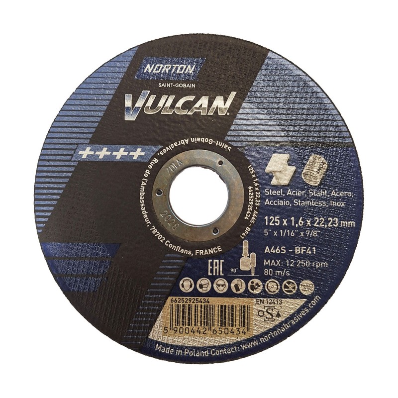 Tarcza do cięcia metalu NORTON VULCAN INOX 125x22,23x1,6 A46S-BF41 dysk 11szt.