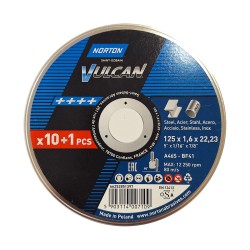 Tarcza do cięcia metalu NORTON VULCAN INOX 125x22,23x1,6 A46S-BF41 dysk 11szt.