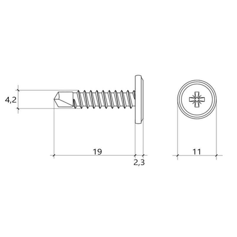 Wkręt samowiercący podkładkowy WKRĘT-MET WSPC-4219 PH2 4,2x19mm ocynk 1000szt.