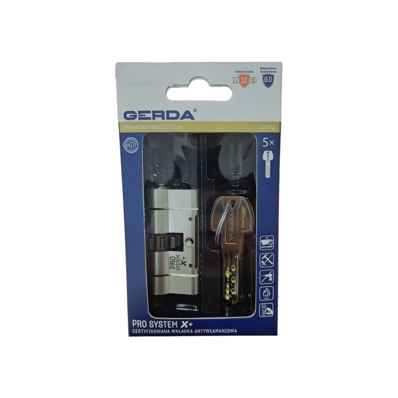Wkładka do zamka GERDA PSX+ 40/60mm ATEST 6D zębata nikiel satynowy 5kluczy