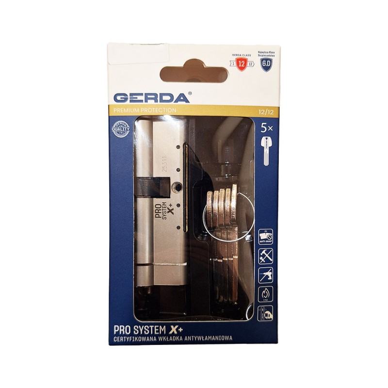 Wkładka do zamka GERDA PSX+ 35/60mm ATEST C KL 6.2 nikiel satynowy 5 kluczy