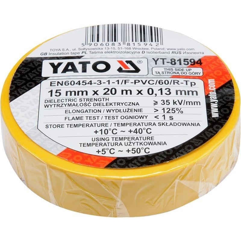 Taśma elektroizolacyjna Yato YT-81594 15 mm x 20 m PVC żółta