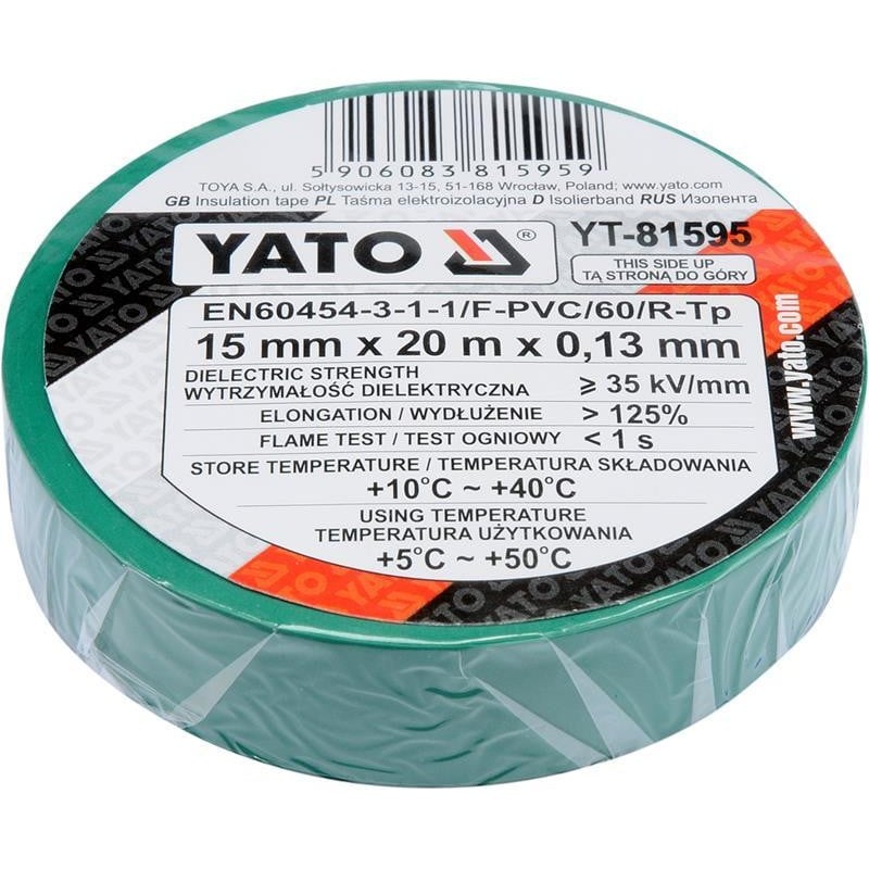 Taśma elektroizolacyjna Yato YT-81595 15 mm x 20 m PVC zielona
