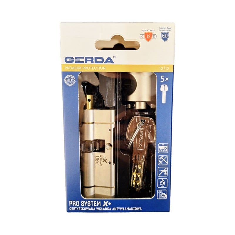 Wkładka z gałką GERDA PSX+ 35G/35mm ATEST 6D TR zębata nikiel satynowy 5kluczy