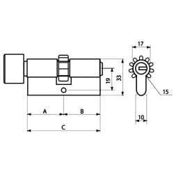 Wkładka z gałką GERDA PSX+ 30G/40mm ATEST 6D TR zębata nikiel satynowy 5kluczy