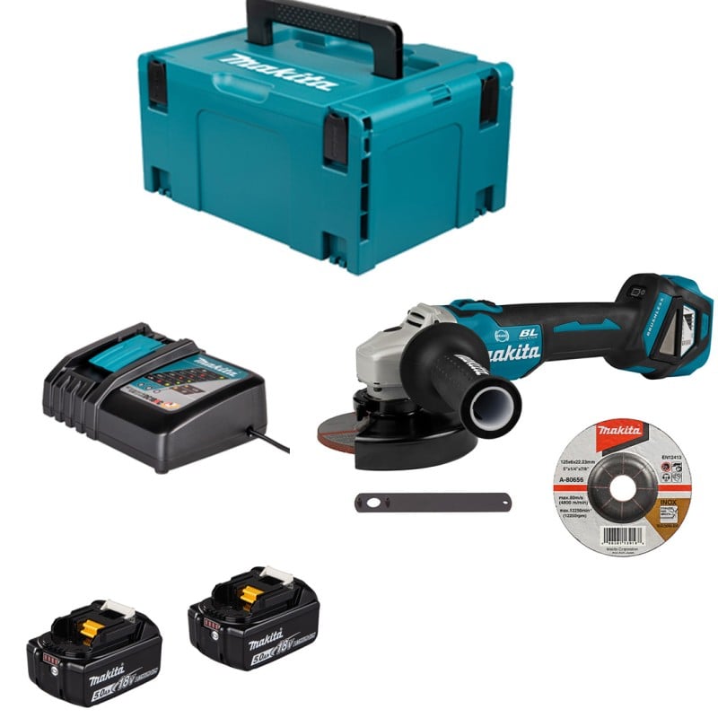 Akumulatorowa szlifierka kątowa Makita DGA513RTJ 2x5Ah 18V LXT XPT BL AFT walizka